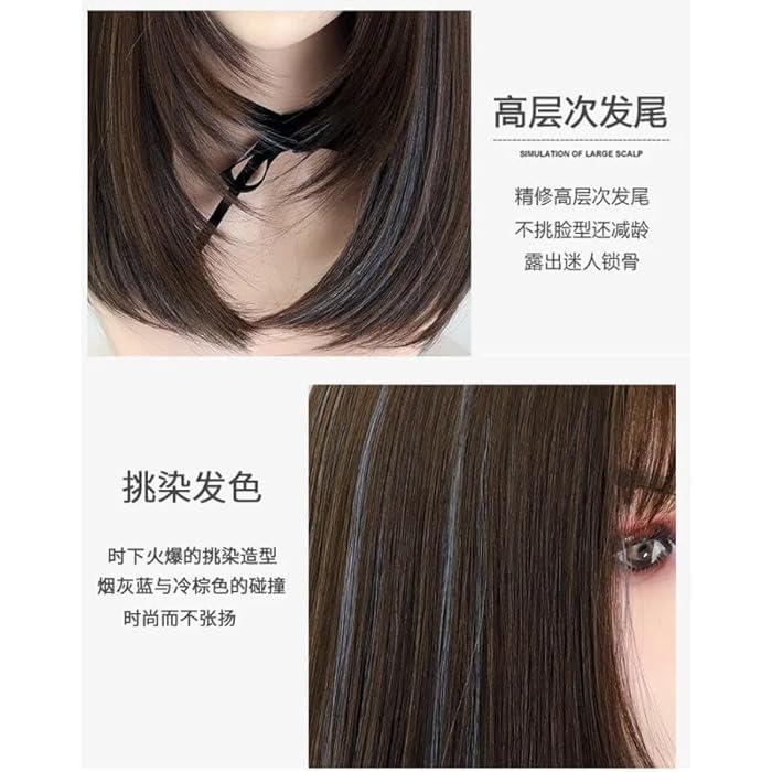 DILLARDS Premium Shoulder Length Straight Wig, Dark Brown Synthetic Hair with Bangs, Natural Looking Layered Cut, Heat Resistant Fiber for Cosplay and Daily Use - Image 4